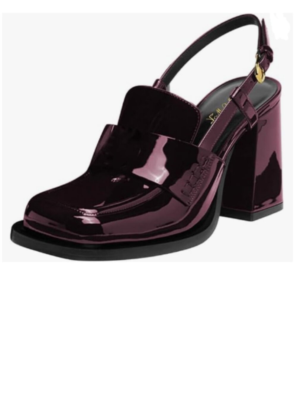 FOWT Dark Purple Platform Square Toe Loafers Chunky High Heel Slingback Pumps